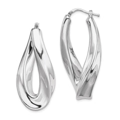 QE8305 Sterling Silver RH-plated Polished Twisted Hollow Oval Hoop Earrings