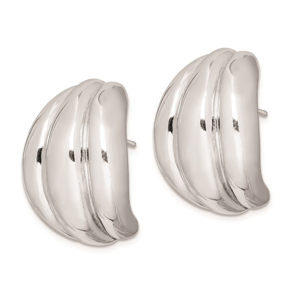 QE8306 Sterling Silver Polished Rhodium Plated Hollow Post Earrings