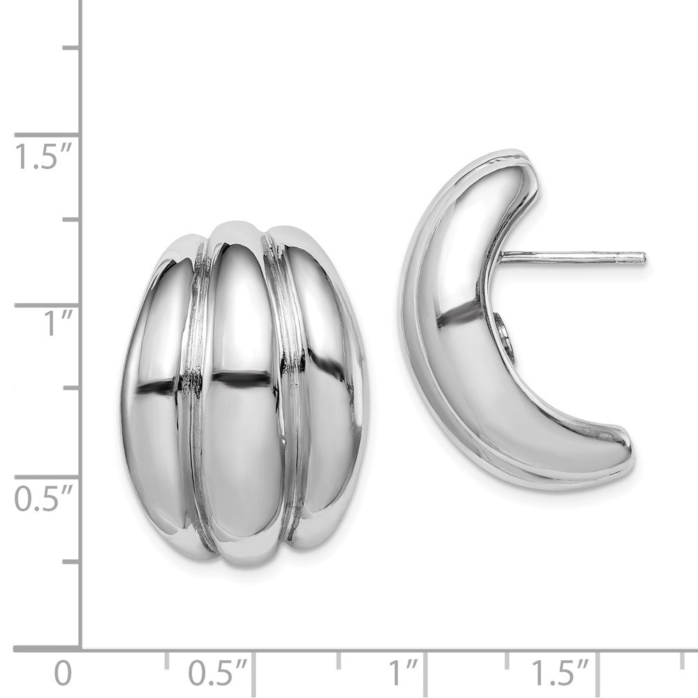 QE8306 Sterling Silver Polished Rhodium Plated Hollow Post Earrings