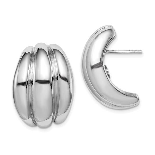 QE8306 Sterling Silver Polished Rhodium Plated Hollow Post Earrings