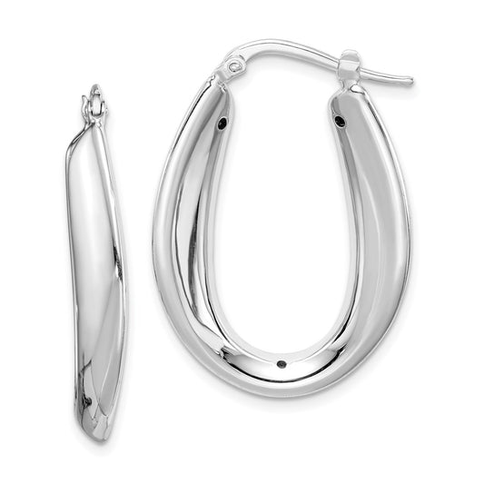 QE8308 Sterling Silver Rhod-plated Polished Hollow 6mm Oval Hoop Earrings