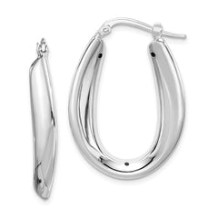 QE8308 Sterling Silver Rhod-plated Polished Hollow 6mm Oval Hoop Earrings