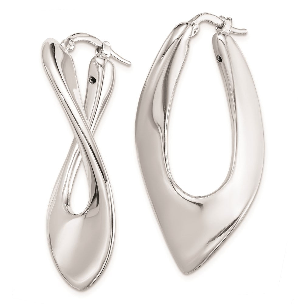 QE8313 Sterling Silver RH-plated Polished Hollow Twisted Oval Hoop Earrings