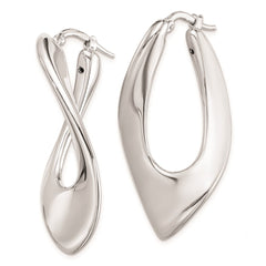 QE8313 Sterling Silver RH-plated Polished Hollow Twisted Oval Hoop Earrings