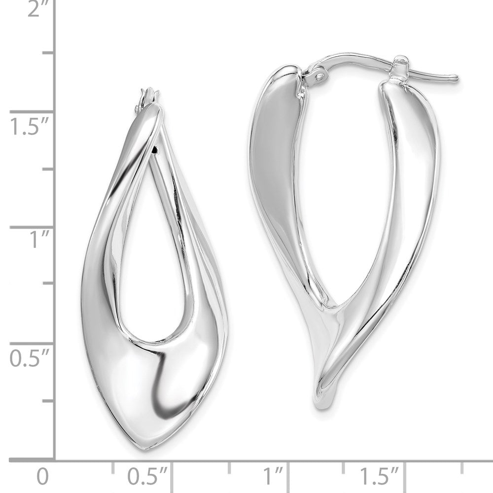 QE8313 Sterling Silver RH-plated Polished Hollow Twisted Oval Hoop Earrings