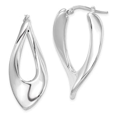 QE8313 Sterling Silver RH-plated Polished Hollow Twisted Oval Hoop Earrings