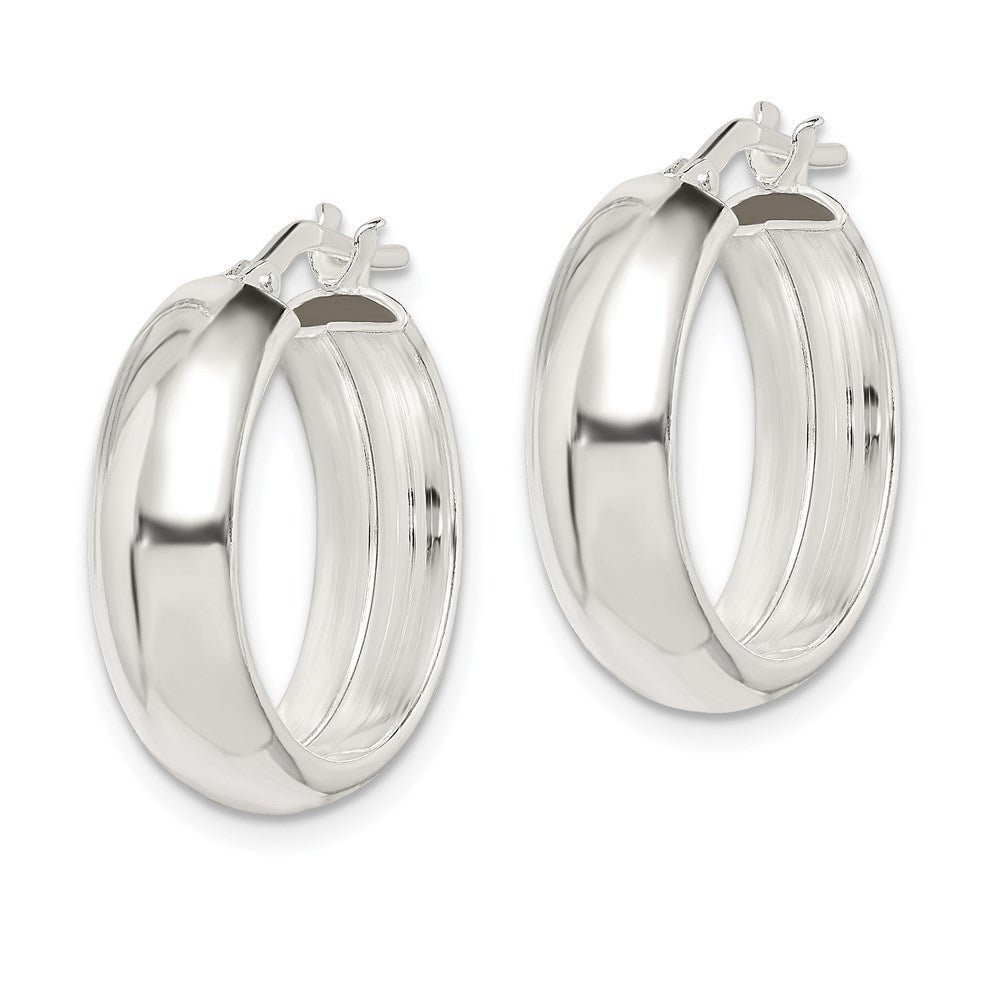 QE832 Sterling Silver Polished 6mm Round Hoop Earrings