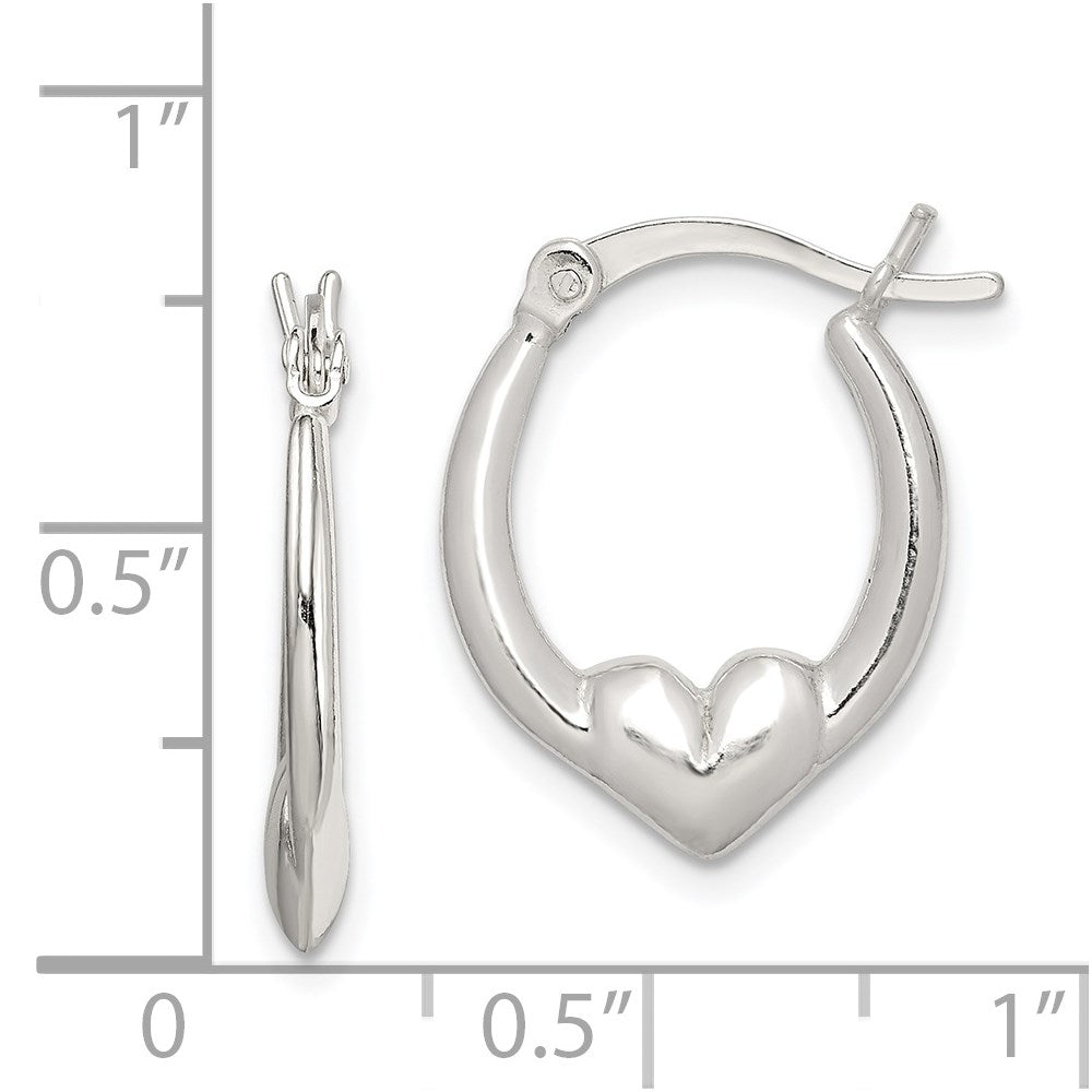 QE8332 Sterling Silver Polished Heart Oval Hoop Earrings