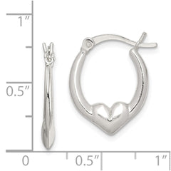 QE8332 Sterling Silver Polished Heart Oval Hoop Earrings