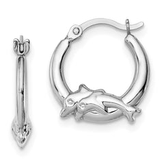 QE8333 Sterling Silver Rhodium-plated Polished Dolphin Round Hoop Earrings
