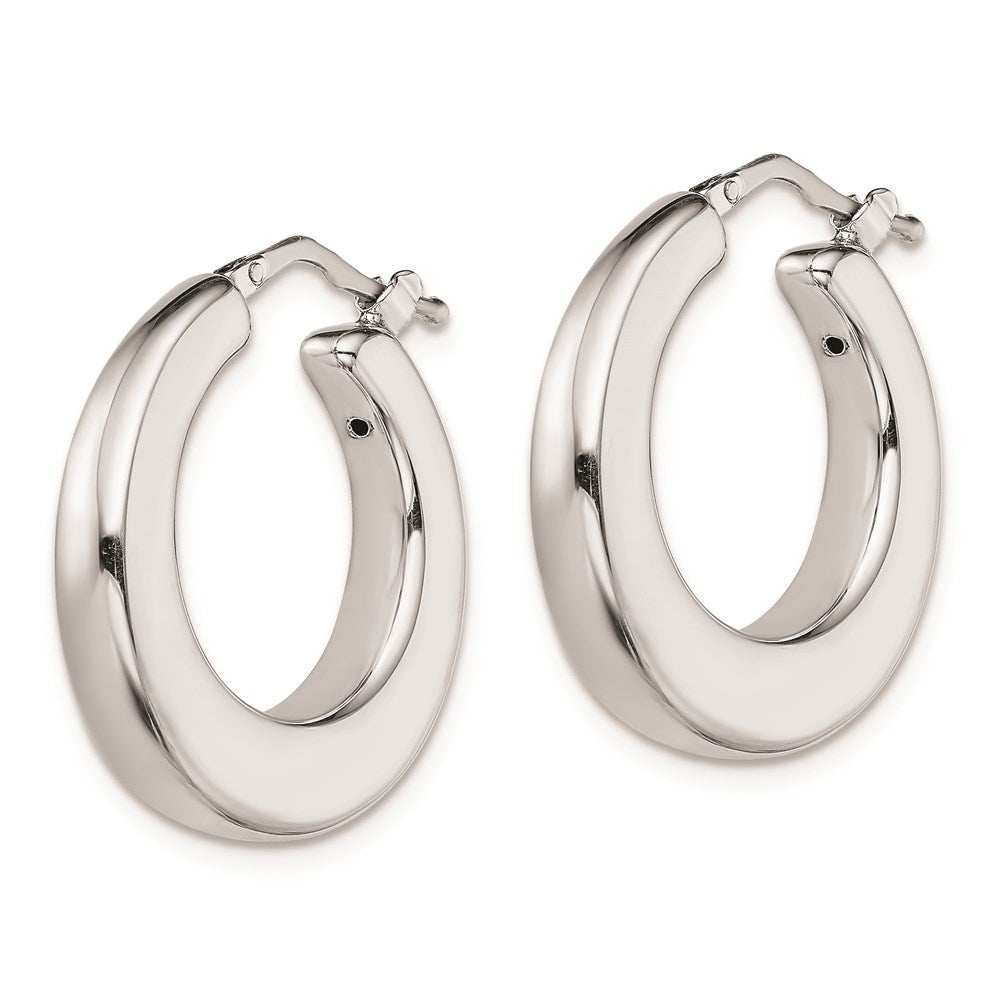 QE8335 Sterling Silver RH-plated Polished Tapered Hollow Round Hoop Earrings