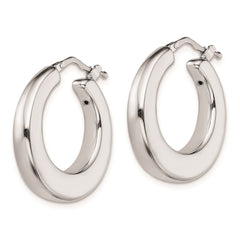 QE8335 Sterling Silver RH-plated Polished Tapered Hollow Round Hoop Earrings