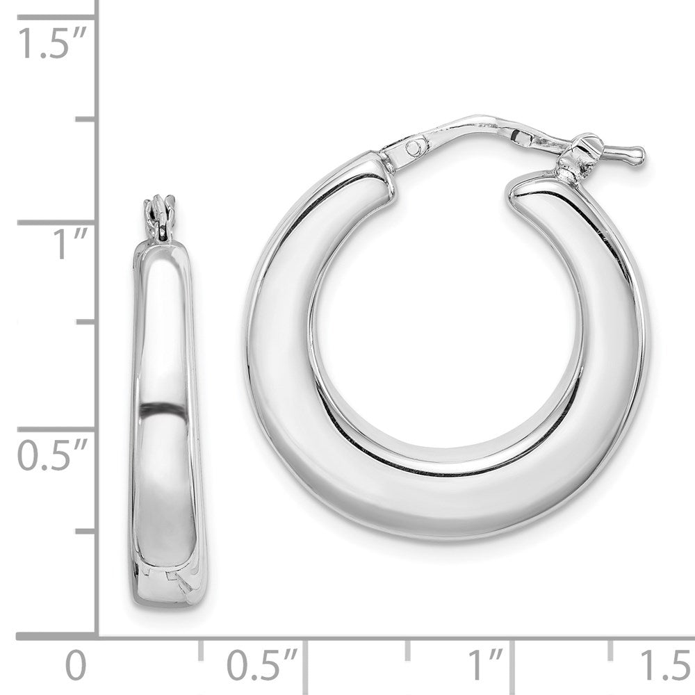 QE8335 Sterling Silver RH-plated Polished Tapered Hollow Round Hoop Earrings