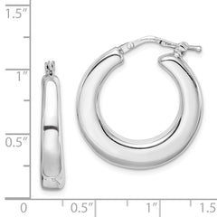 QE8335 Sterling Silver RH-plated Polished Tapered Hollow Round Hoop Earrings