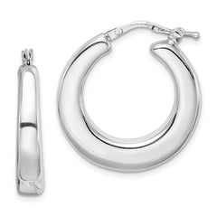 QE8335 Sterling Silver RH-plated Polished Tapered Hollow Round Hoop Earrings