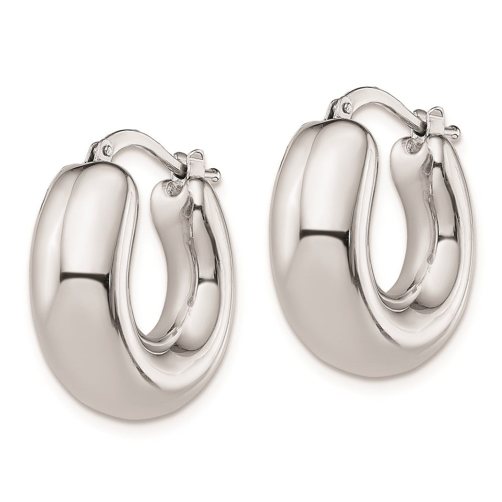 QE8337 Sterling Silver RH-plated Polished Tapered Hollow Round Hoop Earrings