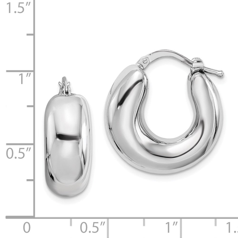 QE8337 Sterling Silver RH-plated Polished Tapered Hollow Round Hoop Earrings