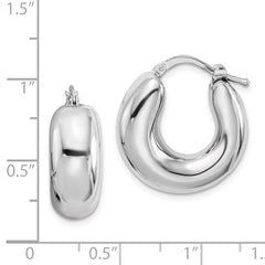 QE8337 Sterling Silver RH-plated Polished Tapered Hollow Round Hoop Earrings