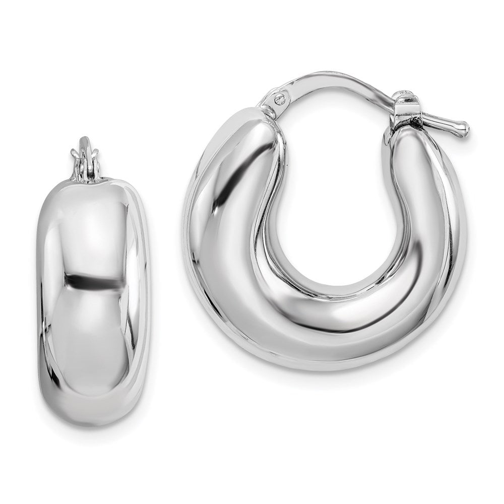 QE8337 Sterling Silver RH-plated Polished Tapered Hollow Round Hoop Earrings