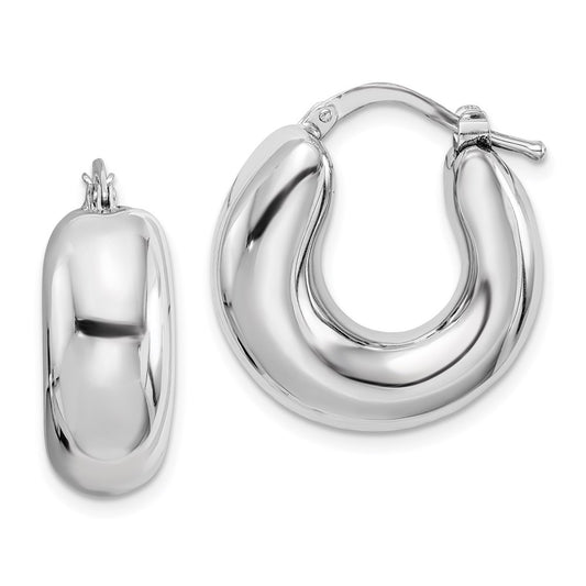 QE8337 Sterling Silver RH-plated Polished Tapered Hollow Round Hoop Earrings