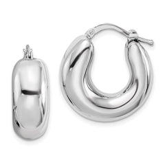 QE8337 Sterling Silver RH-plated Polished Tapered Hollow Round Hoop Earrings