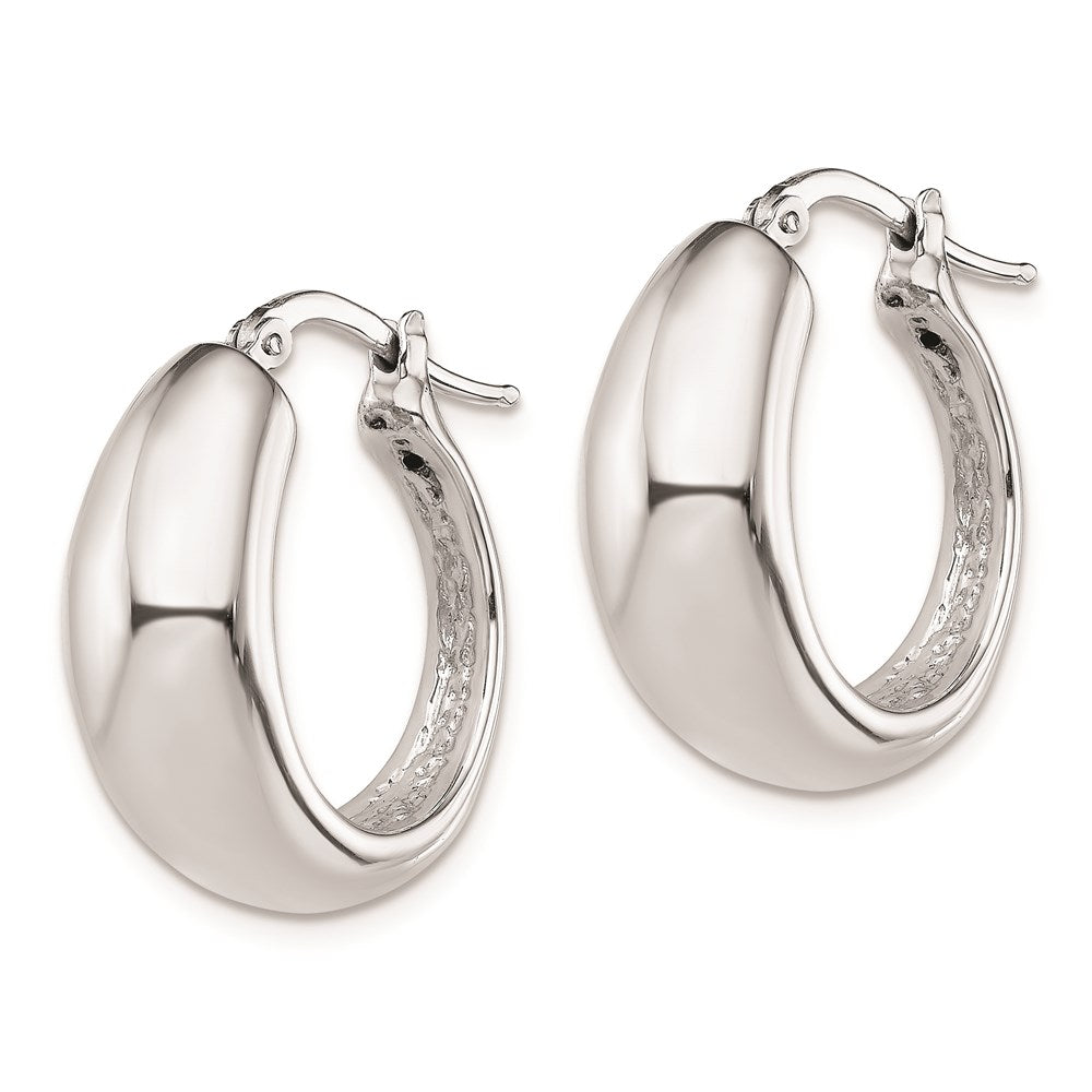 QE8338 Sterling Silver RH-plated Polished Tapered Hollow Round Hoop Earrings