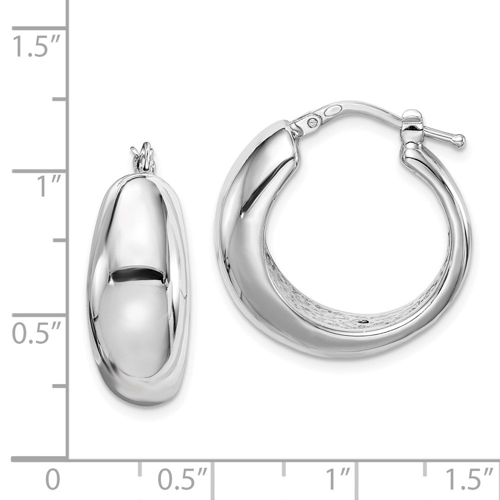 QE8338 Sterling Silver RH-plated Polished Tapered Hollow Round Hoop Earrings