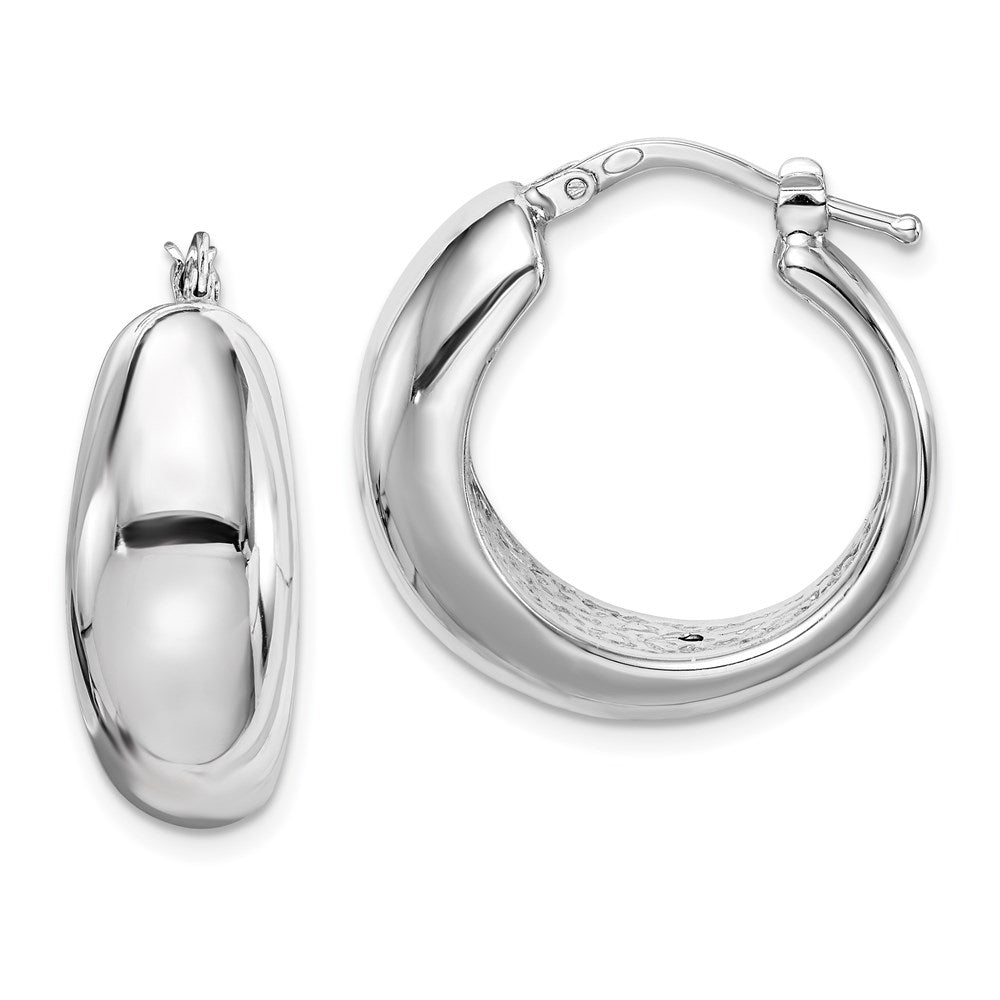 QE8338 Sterling Silver RH-plated Polished Tapered Hollow Round Hoop Earrings