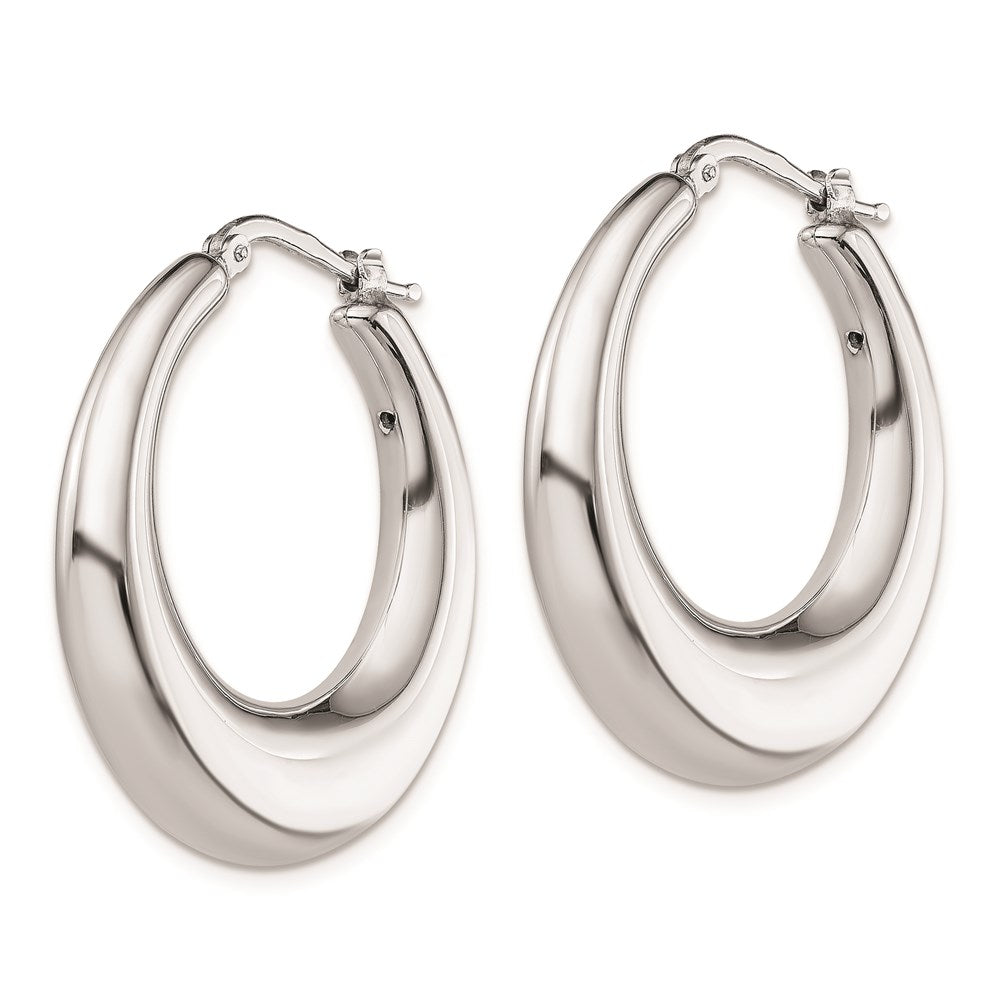 QE8339 Sterling Silver RH-plated Polished Tapered Hollow Round Hoop Earrings
