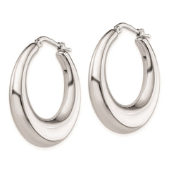 QE8339 Sterling Silver RH-plated Polished Tapered Hollow Round Hoop Earrings