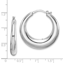QE8339 Sterling Silver RH-plated Polished Tapered Hollow Round Hoop Earrings