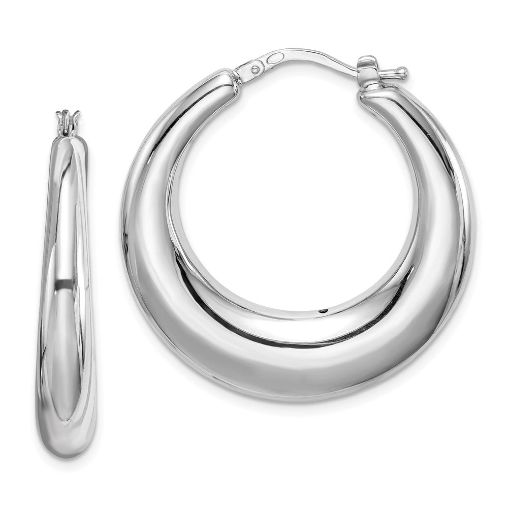 QE8339 Sterling Silver RH-plated Polished Tapered Hollow Round Hoop Earrings