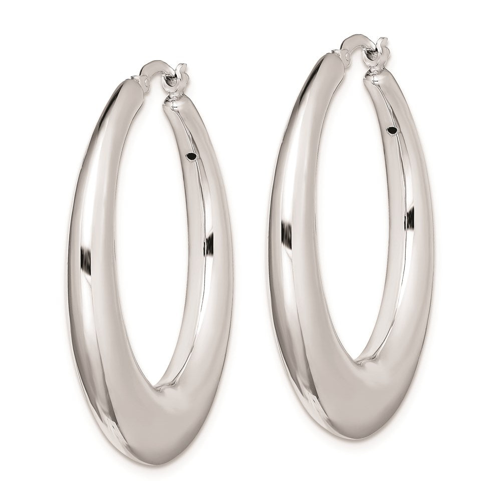 QE8340 Sterling Silver RH-plated Polished Tapered Hollow Round Hoop Earrings