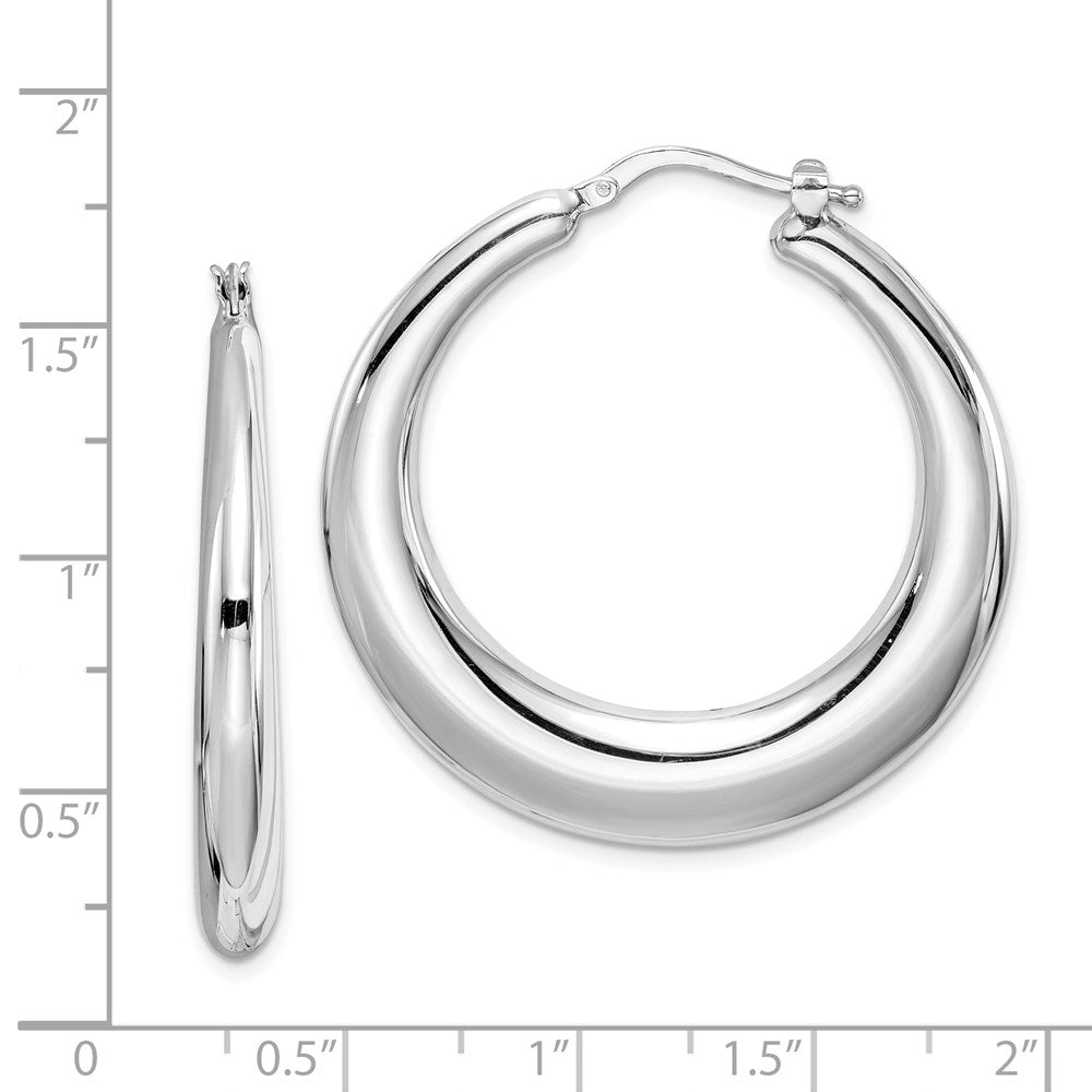 QE8340 Sterling Silver RH-plated Polished Tapered Hollow Round Hoop Earrings