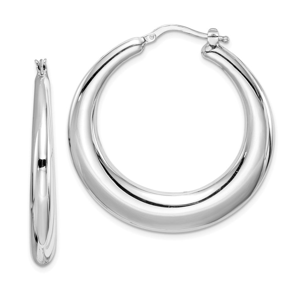 QE8340 Sterling Silver RH-plated Polished Tapered Hollow Round Hoop Earrings