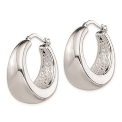 QE8343 Sterling Silver RH-plated Polished Tapered Hollow Round Hoop Earrings