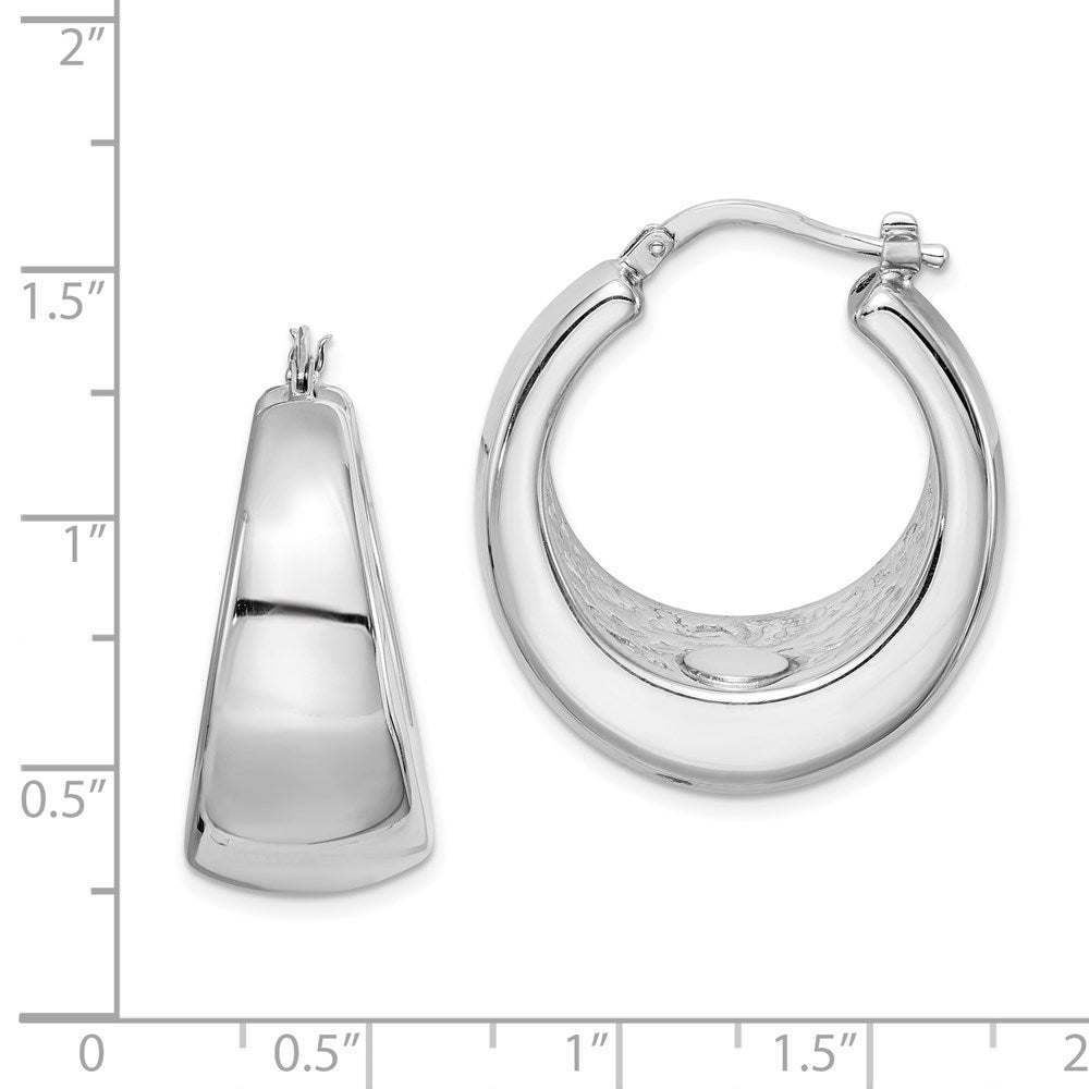 QE8343 Sterling Silver RH-plated Polished Tapered Hollow Round Hoop Earrings