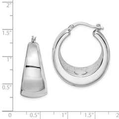 QE8343 Sterling Silver RH-plated Polished Tapered Hollow Round Hoop Earrings
