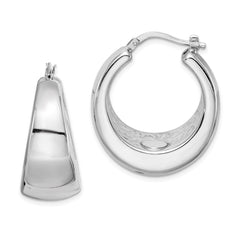QE8343 Sterling Silver RH-plated Polished Tapered Hollow Round Hoop Earrings