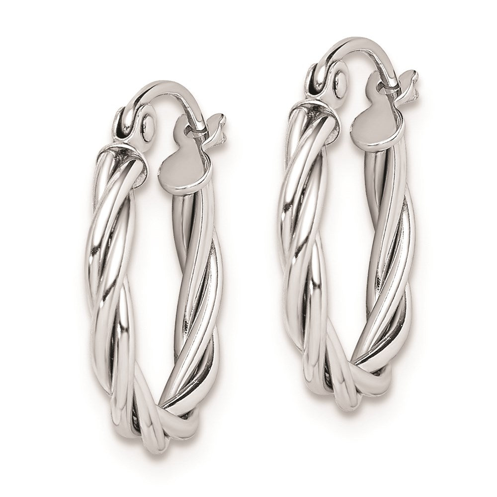 QE8355 Sterling Silver Rhodium Plated 2mm Twisted Hoop Earrings