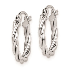 QE8355 Sterling Silver Rhodium Plated 2mm Twisted Hoop Earrings