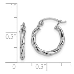 QE8355 Sterling Silver Rhodium Plated 2mm Twisted Hoop Earrings