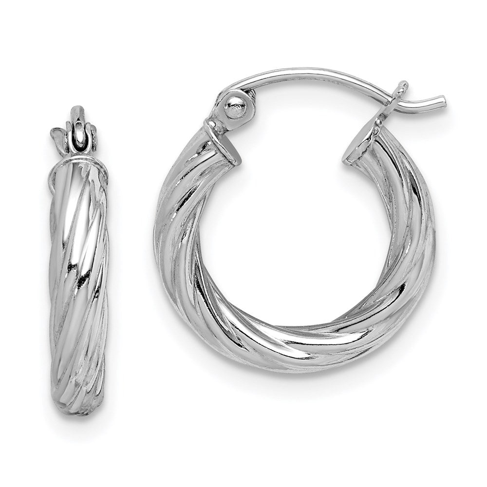 QE8356 Sterling Silver Rhodium-plated 2.7x15mm Twisted Hoop Earrings