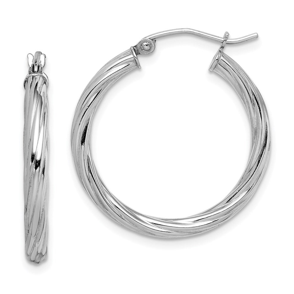 QE8357 Sterling Silver Rhodium-plated 2.7x25mm Twisted Hoop Earrings