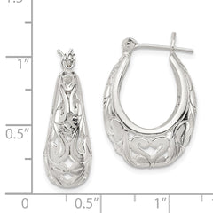 QE8371 Sterling Silver Polished Filigree Oval Hoop Earrings