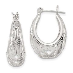 QE8371 Sterling Silver Polished Filigree Oval Hoop Earrings
