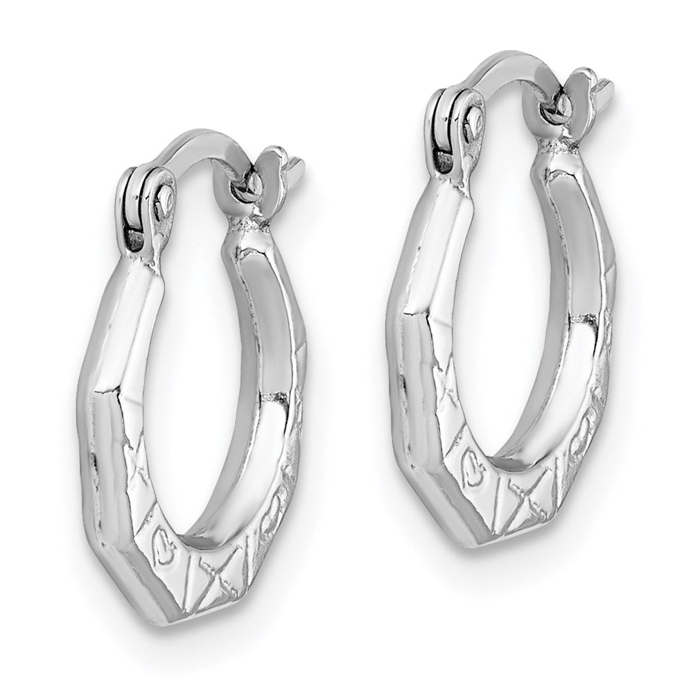 QE8375 Sterling Silver Rhodium-plated Patterned Hollow Hoop Earrings