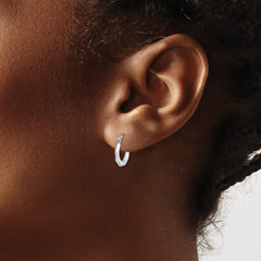 QE8375 Sterling Silver Rhodium-plated Patterned Hollow Hoop Earrings