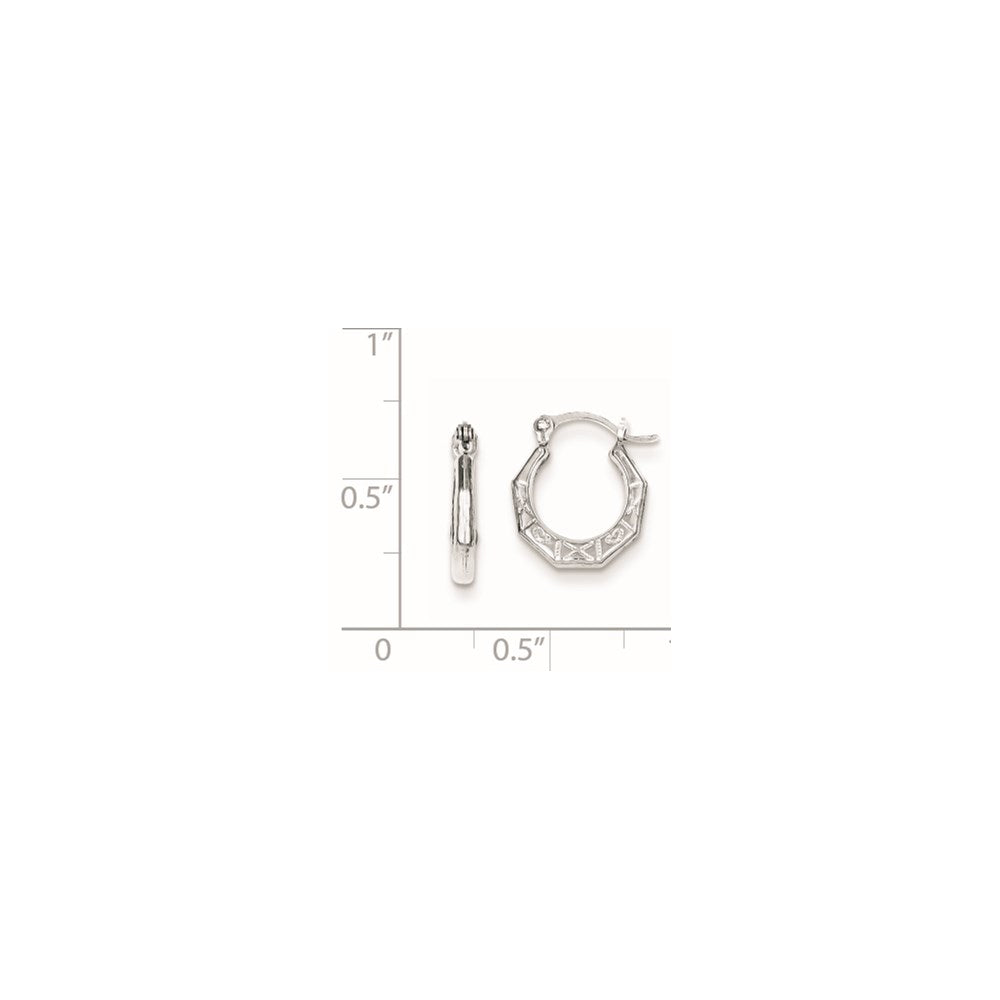 QE8375 Sterling Silver Rhodium-plated Patterned Hollow Hoop Earrings