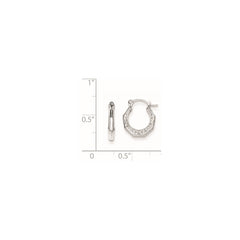 QE8375 Sterling Silver Rhodium-plated Patterned Hollow Hoop Earrings